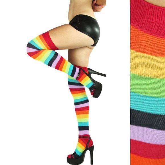 Rainbow Striped Thigh-High Socks - Cali Diamond