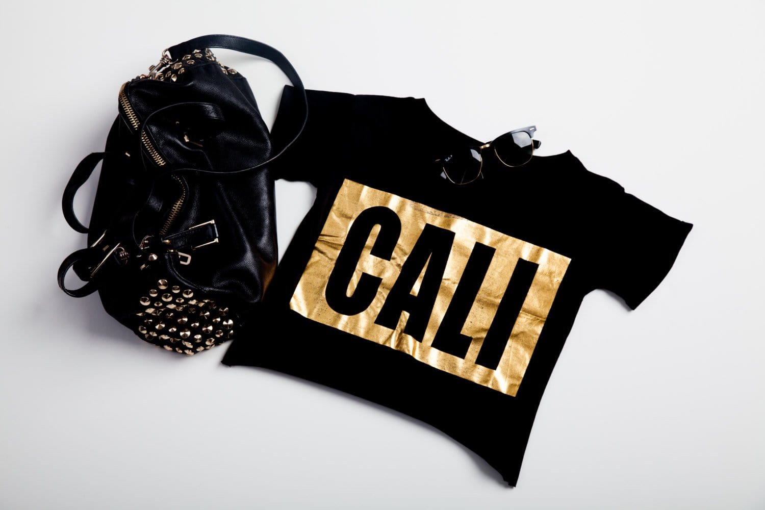 cali gold crop-top tee black tee with gold foil graphic - Cali Diamond