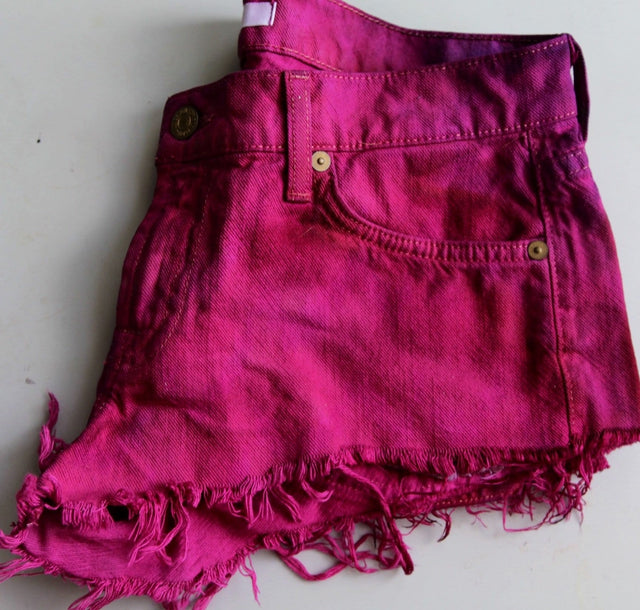 Burgundy Red Dyed Upcycled Denim Shorts