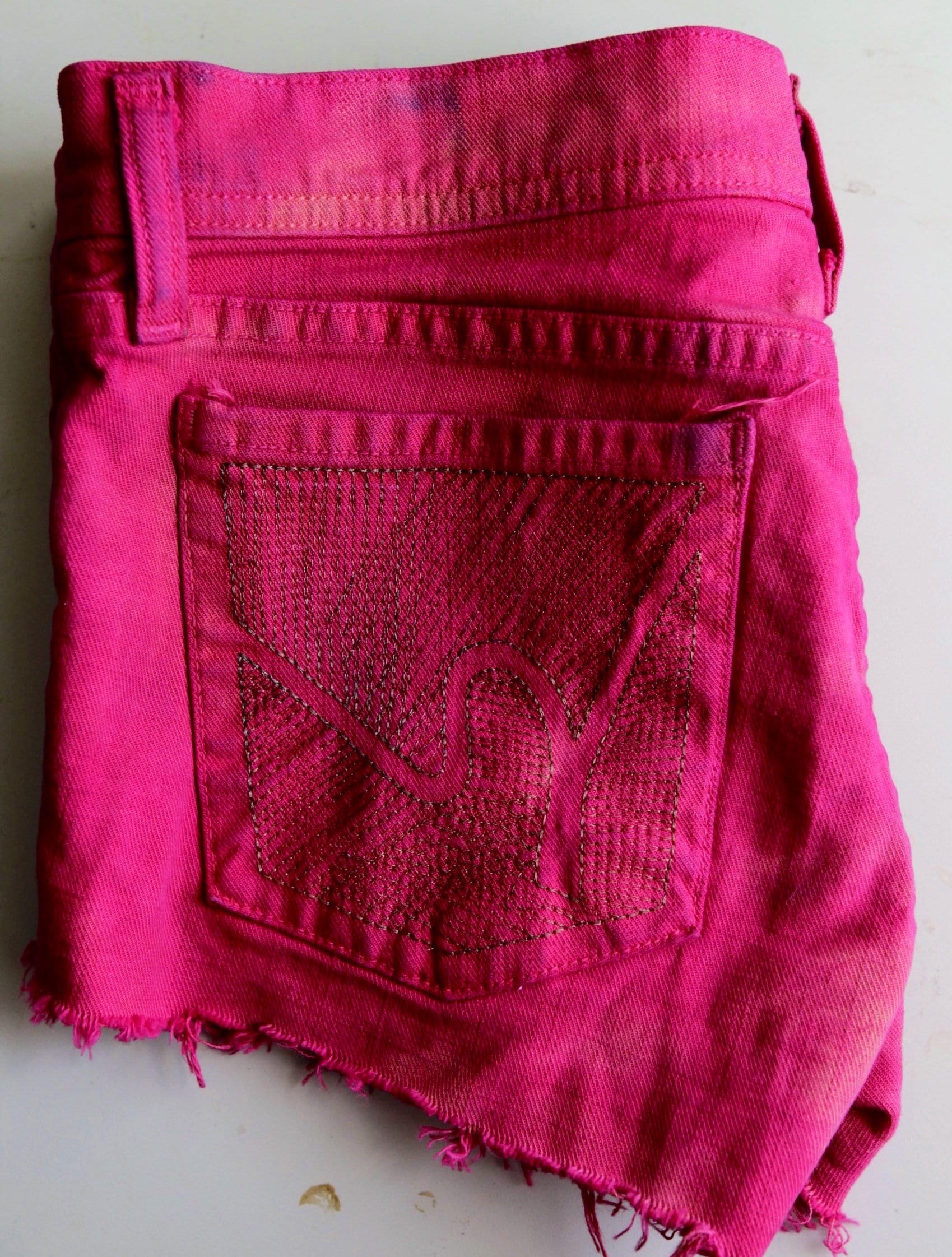 Citizens for humanity upcycled red cut-off denim shorts