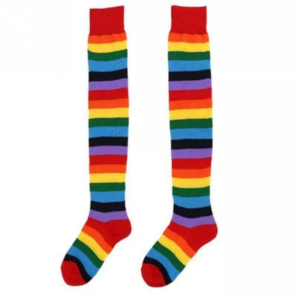 Rainbow Striped Thigh-High Socks - Cali Diamond