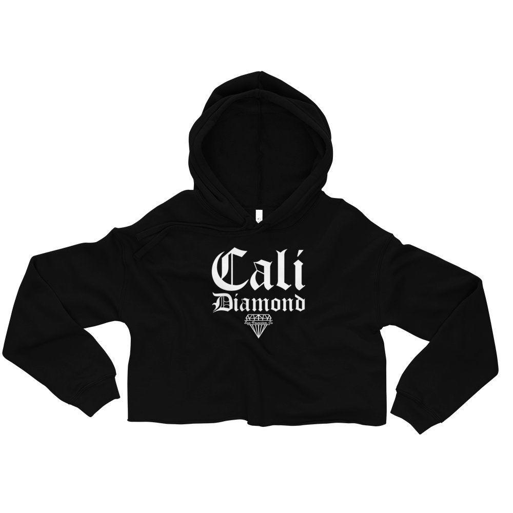 Cali Diamond Black Cropped Hoodie with white graphics - Cali Diamond