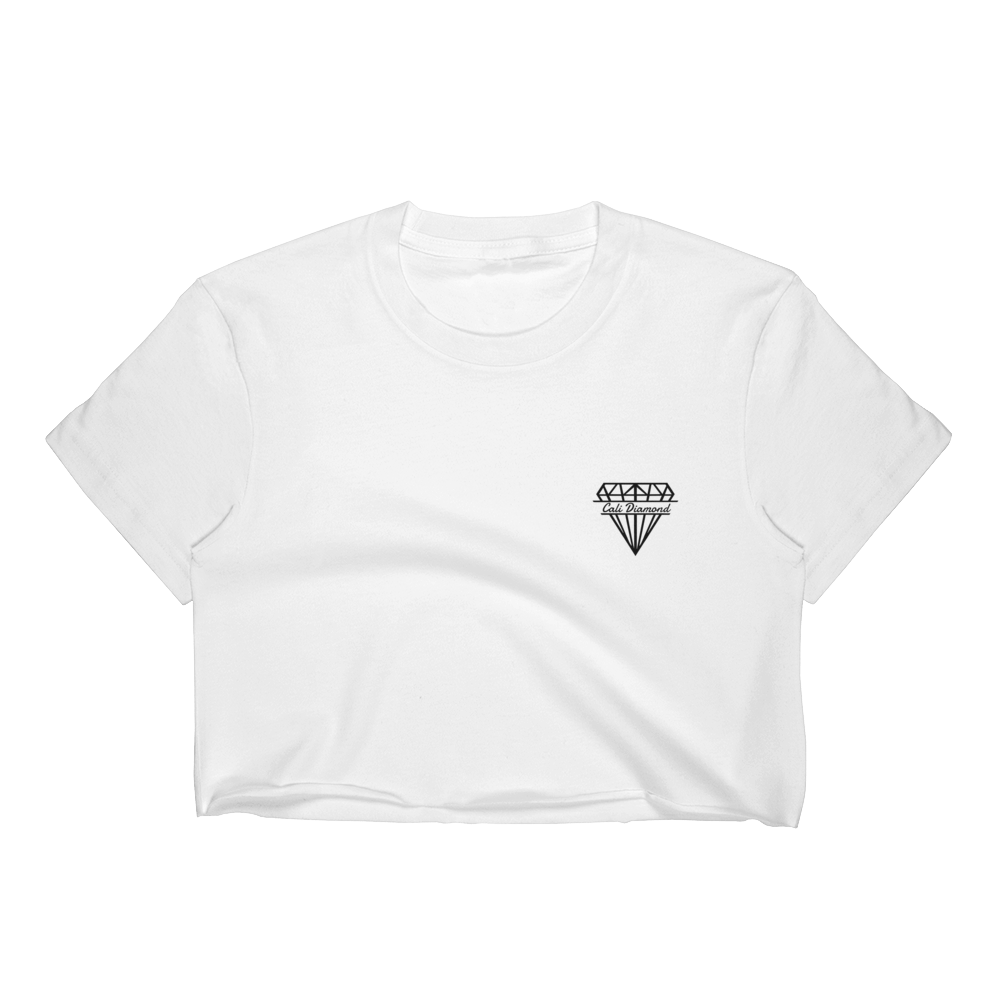 Women's white Crop Top tee with small cali diamond logo - Cali Diamond