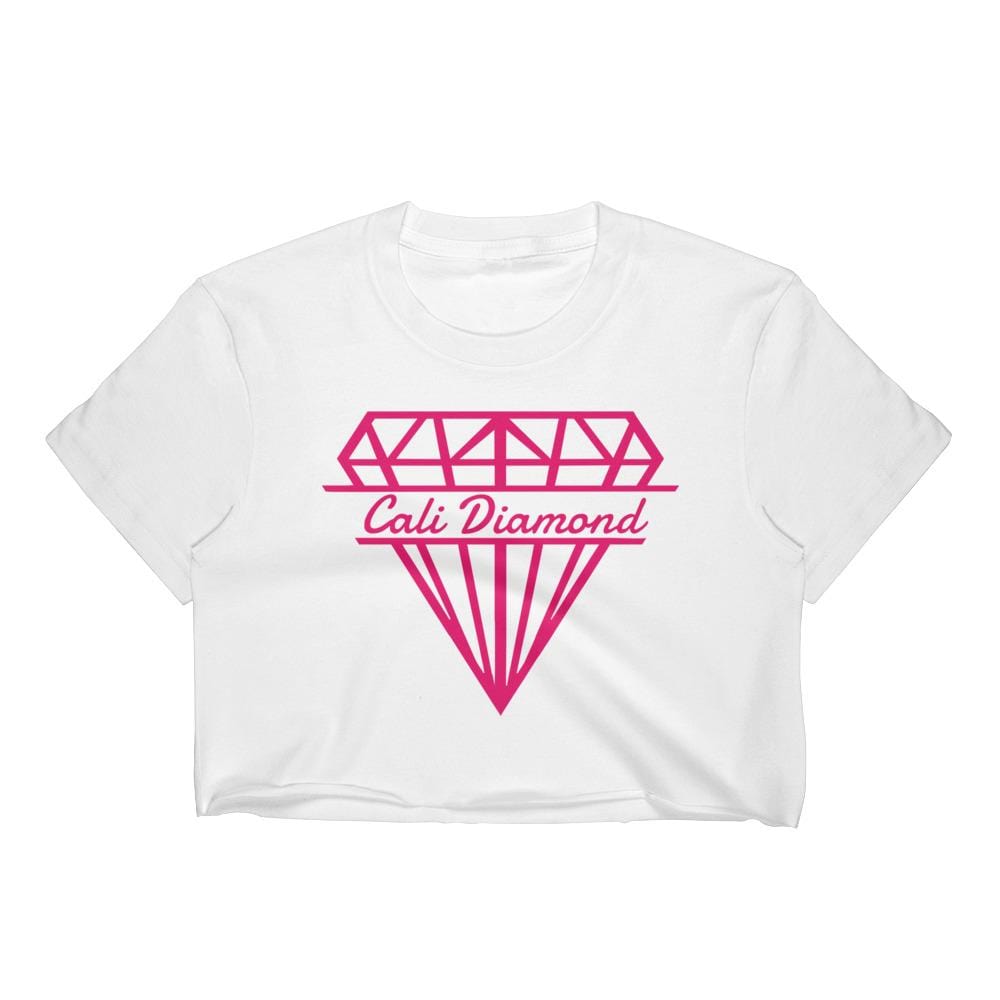 White croptop With Cali pink Logo Women's Crop Top - Cali Diamond