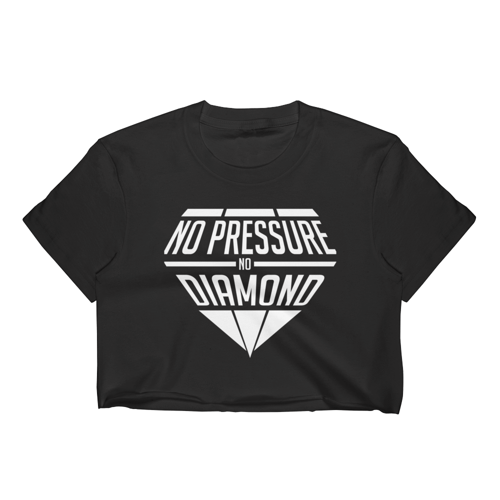 No Pressure No Diamond Women's Black Crop Top T-Shirt w/ White Graphics - Cali Diamond
